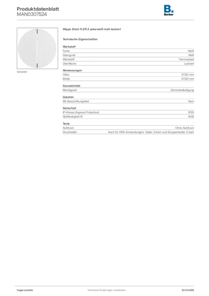 Bild Berker Produktdatenblatt MAN0307524 | Hager Deutschland