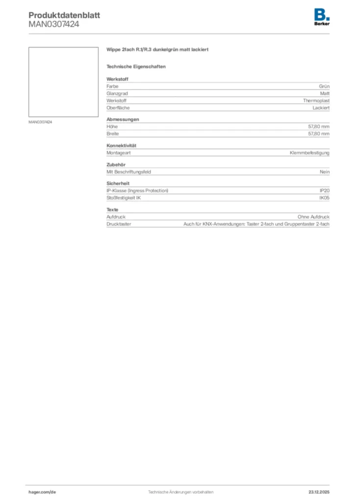 Bild Berker Produktdatenblatt MAN0307424 | Hager Deutschland