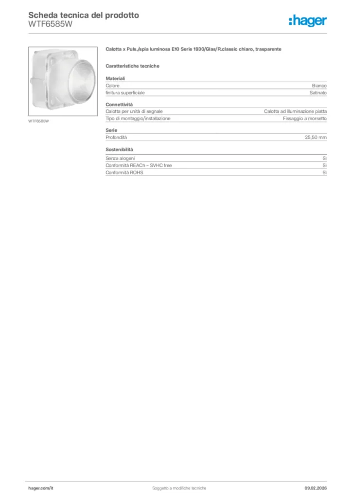 Immagine Hager Scheda tecnica del prodotto WTF6585W | Hager Italia