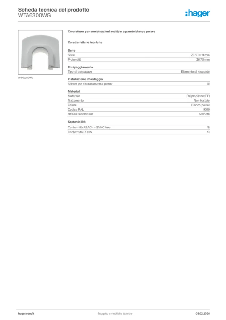 Immagine Hager Scheda tecnica del prodotto WTA6300WG | Hager Italia