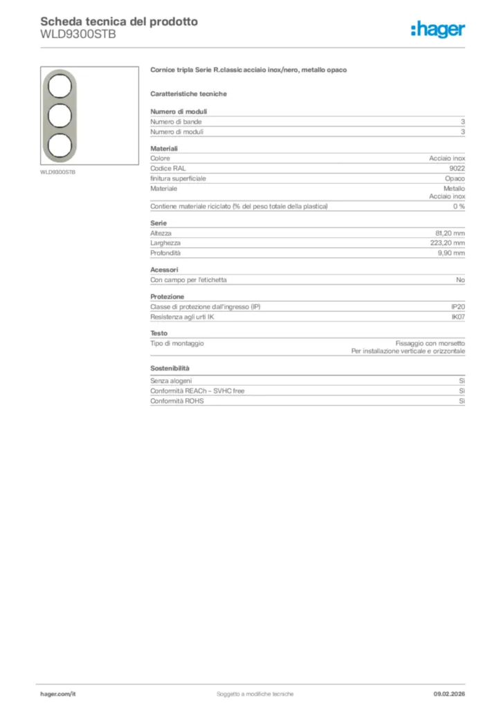 Immagine Hager Scheda tecnica del prodotto WLD9300STB | Hager Italia