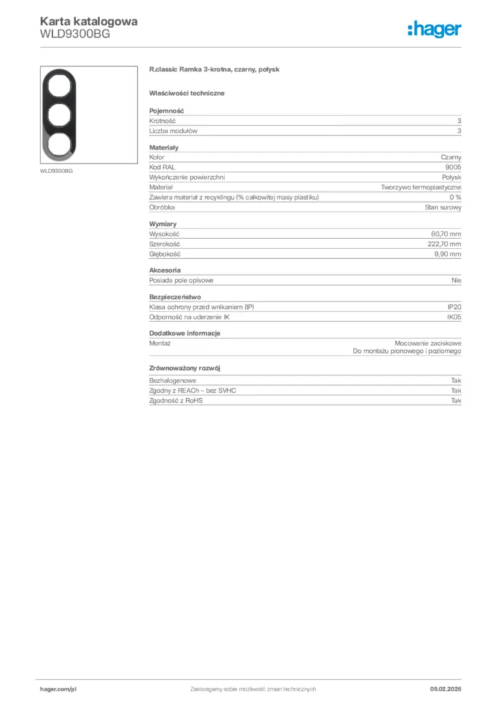 Zdjęcie Hager Karta katalogowa WLD9300BG | Hager Polska