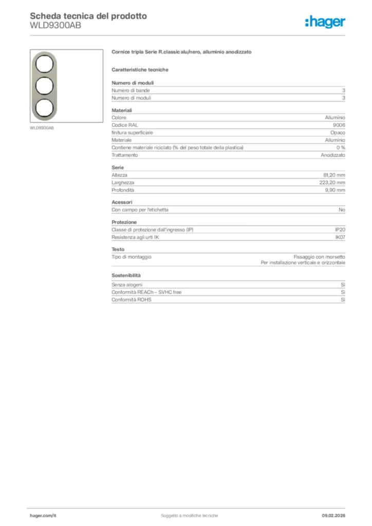 Immagine Hager Scheda tecnica del prodotto WLD9300AB | Hager Italia