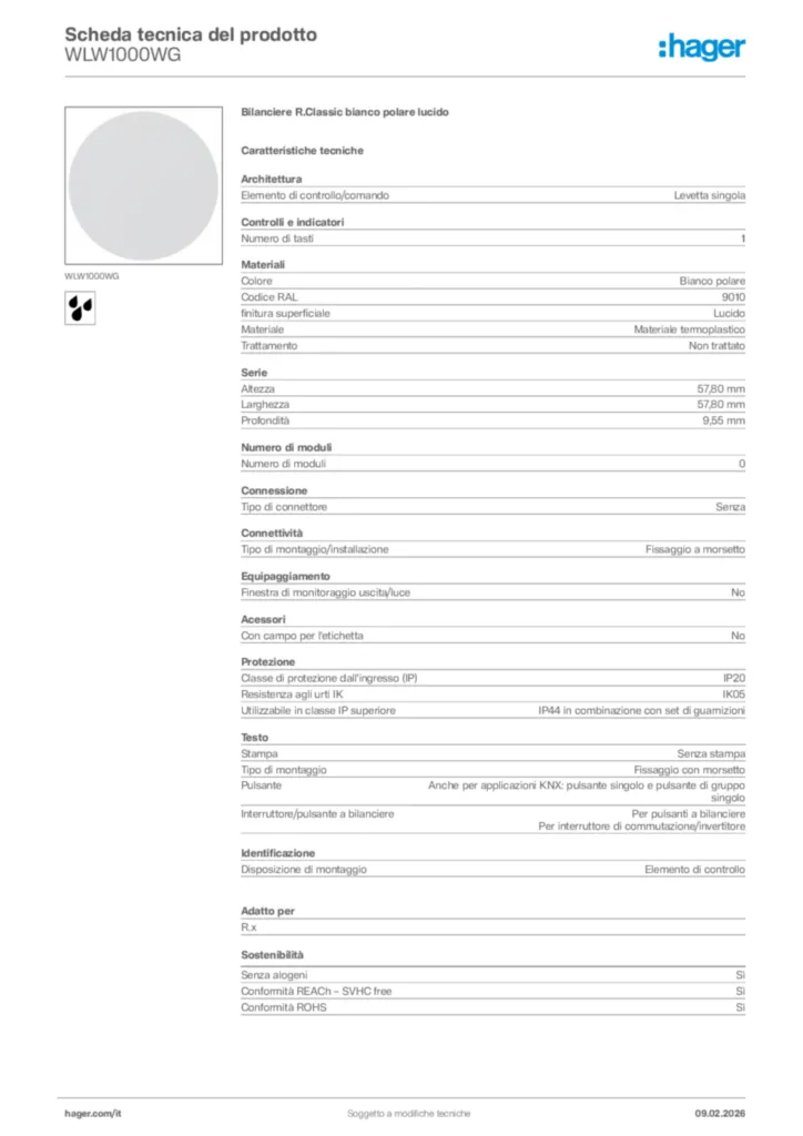 Immagine Hager Scheda tecnica del prodotto WLW1000WG | Hager Italia