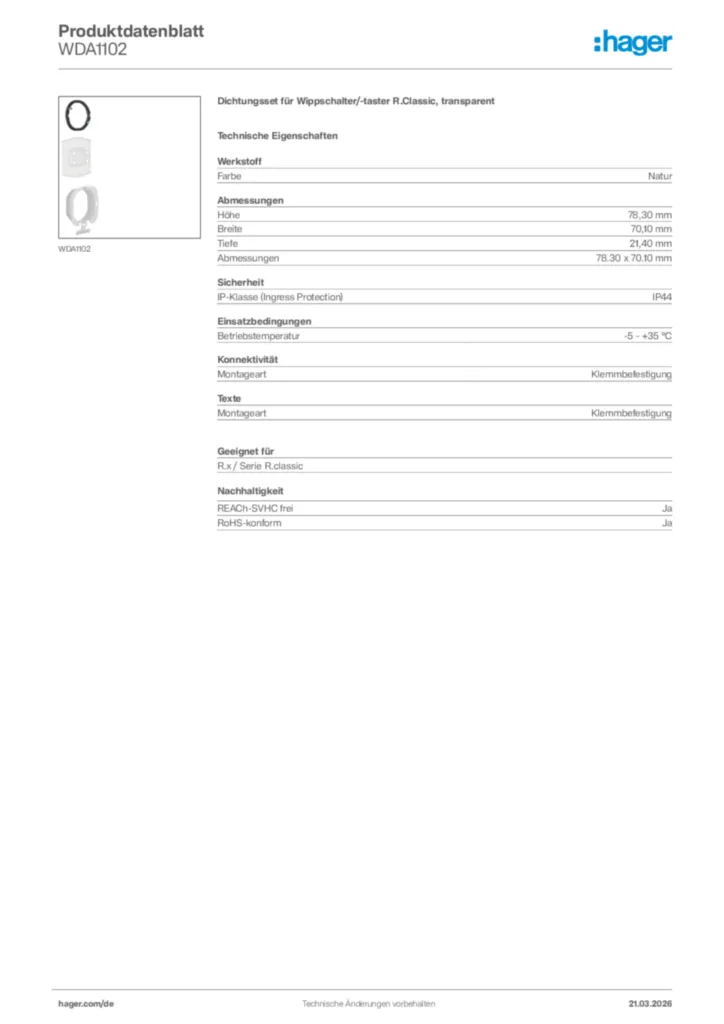 Bild Hager Produktdatenblatt WDA1102 | Hager Deutschland