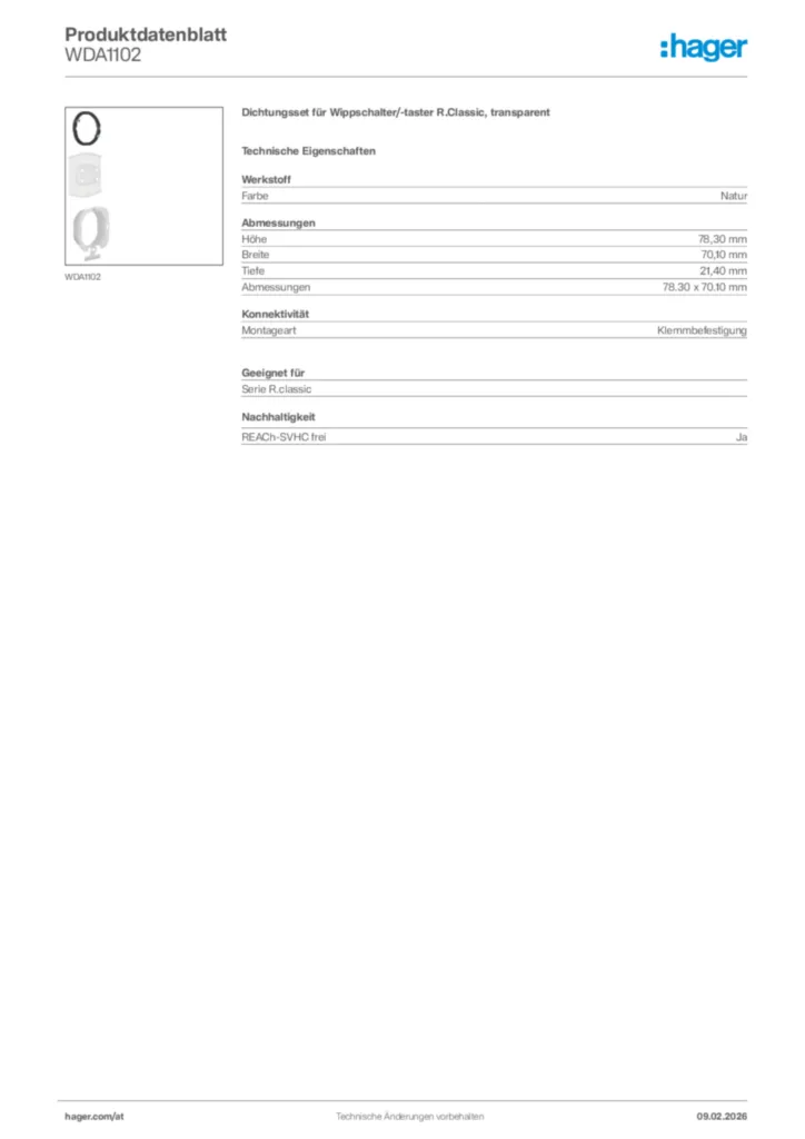 Bild Hager Produktdatenblatt WDA1102 | Hager Deutschland