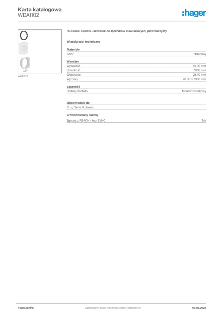 Zdjęcie Hager Karta katalogowa WDA1102 | Hager Polska