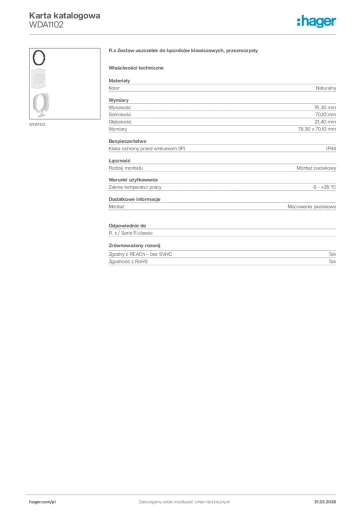 Zdjęcie Hager Karta katalogowa WDA1102 | Hager Polska
