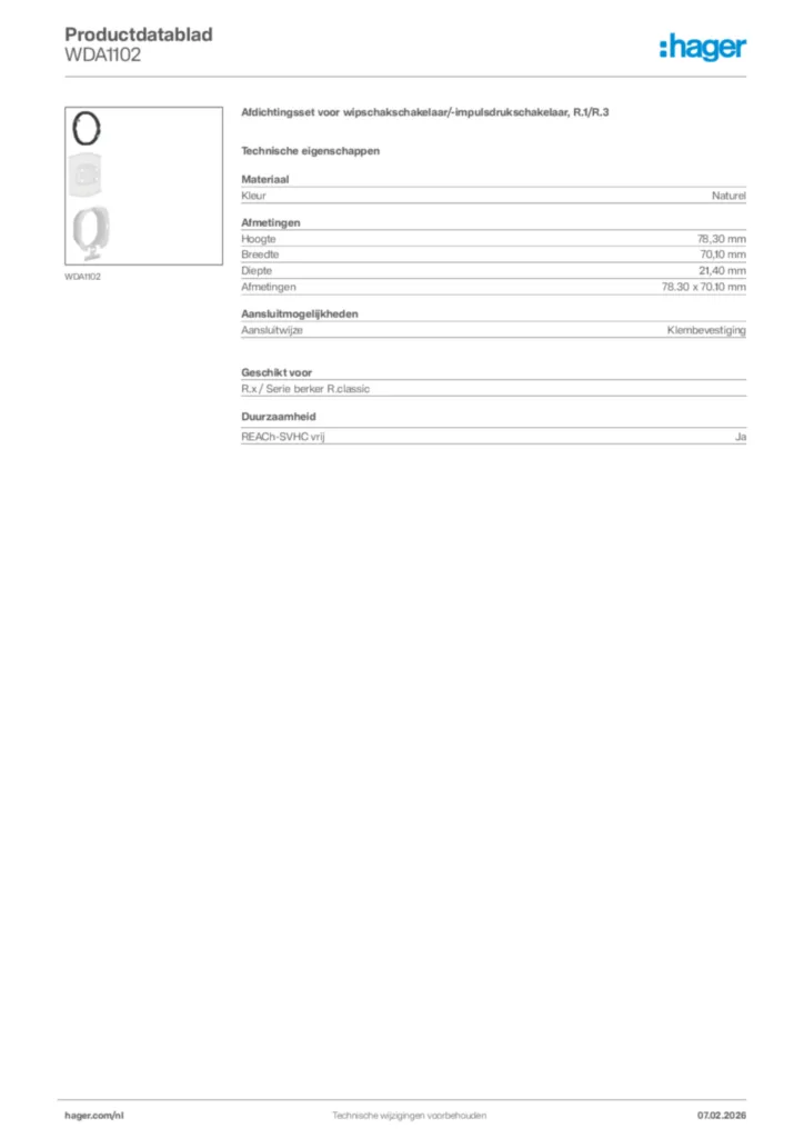 Afbeelding Hager Productdatablad WDA1102 | Hager Nederland