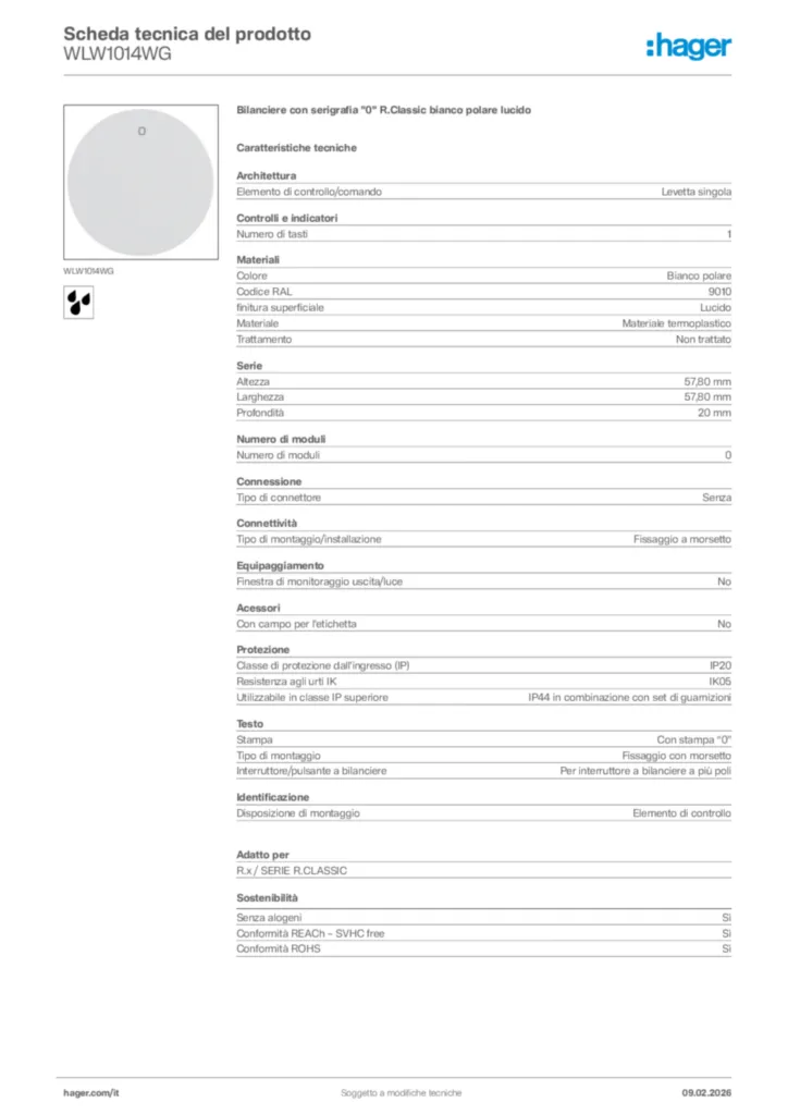 Immagine Hager Scheda tecnica del prodotto WLW1014WG | Hager Italia