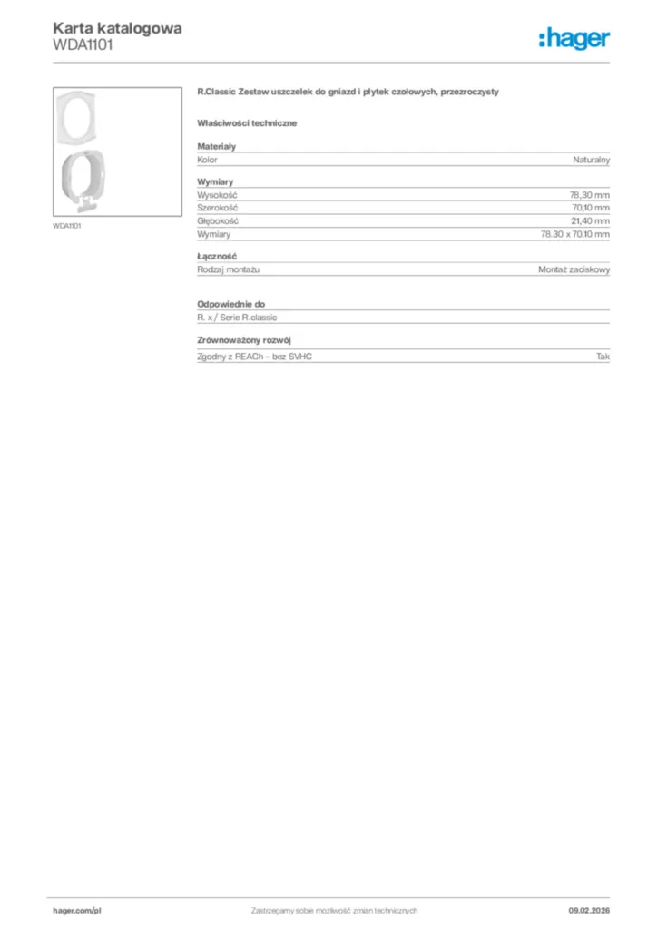 Zdjęcie Hager Karta katalogowa WDA1101 | Hager Polska