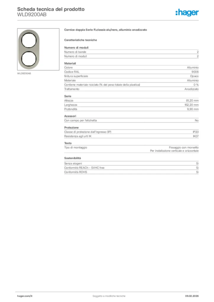 Immagine Hager Scheda tecnica del prodotto WLD9200AB | Hager Italia