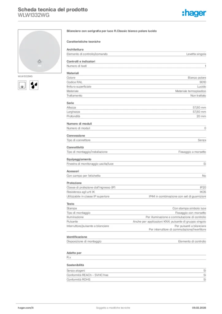 Immagine Hager Scheda tecnica del prodotto WLW1332WG | Hager Italia