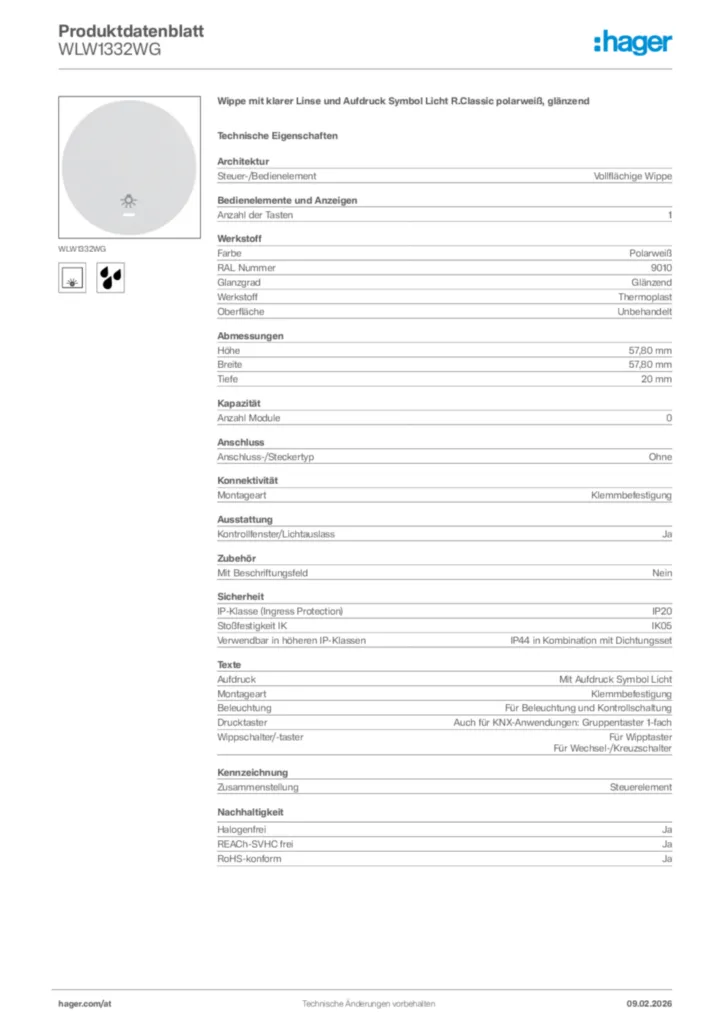 Bild Hager Produktdatenblatt WLW1332WG | Hager Deutschland