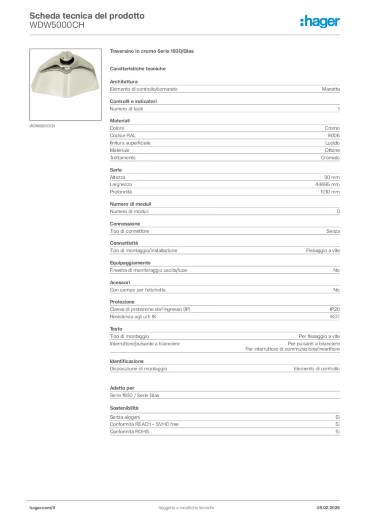 Immagine Hager Scheda tecnica del prodotto WDW5000CH | Hager Italia