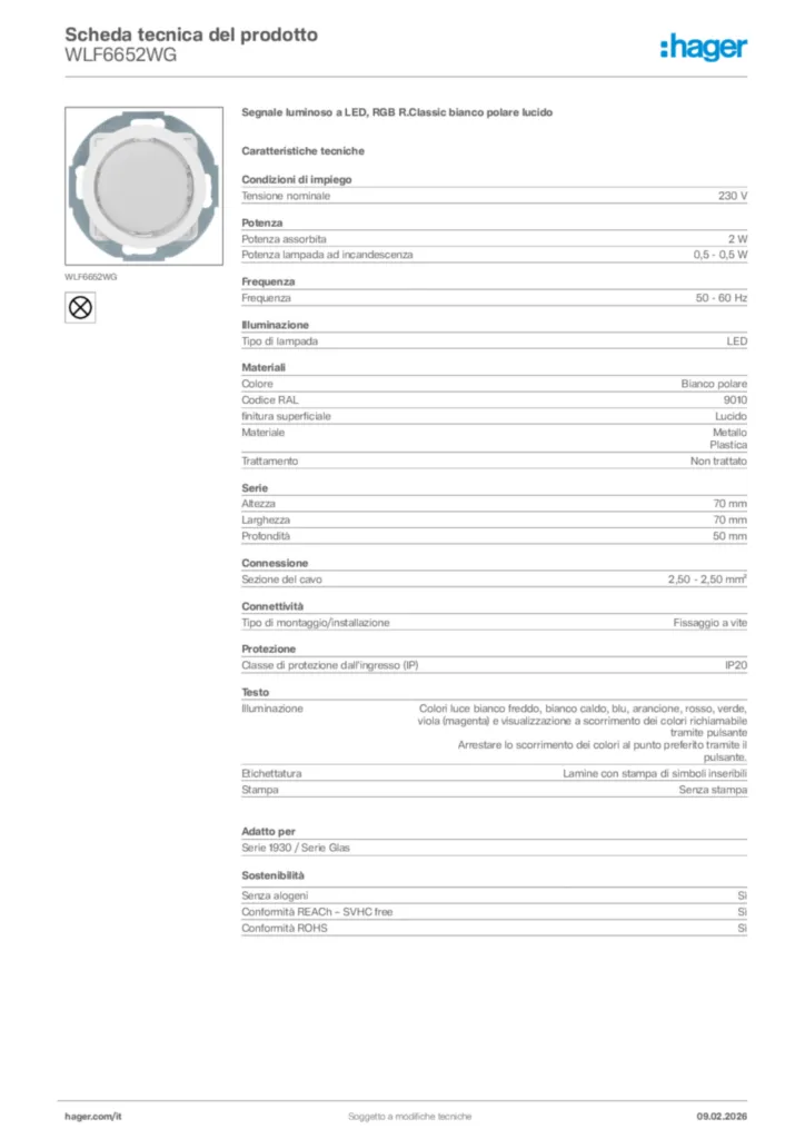 Immagine Hager Scheda tecnica del prodotto WLF6652WG | Hager Italia