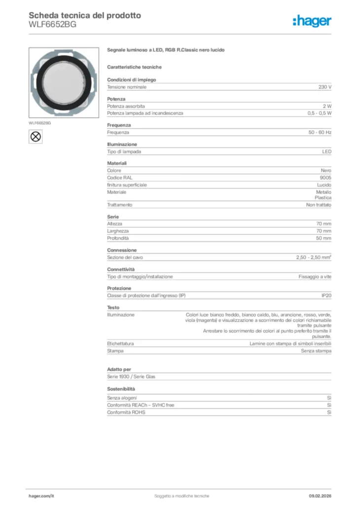Immagine Hager Scheda tecnica del prodotto WLF6652BG | Hager Italia