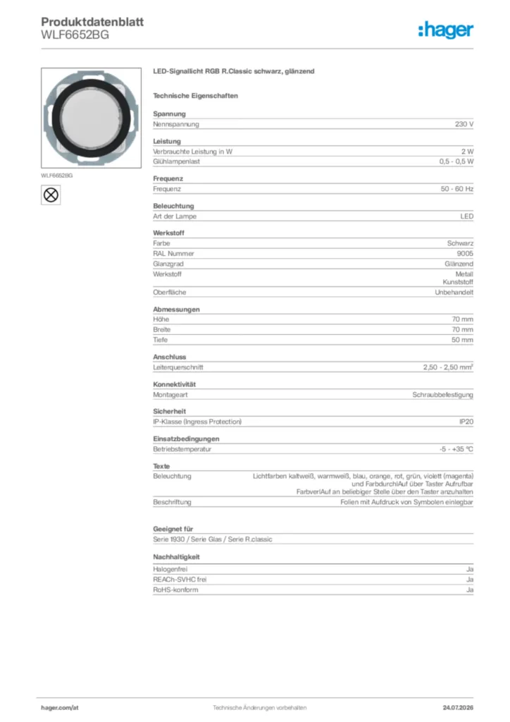 Bild Hager Produktdatenblatt WLF6652BG | Hager Deutschland