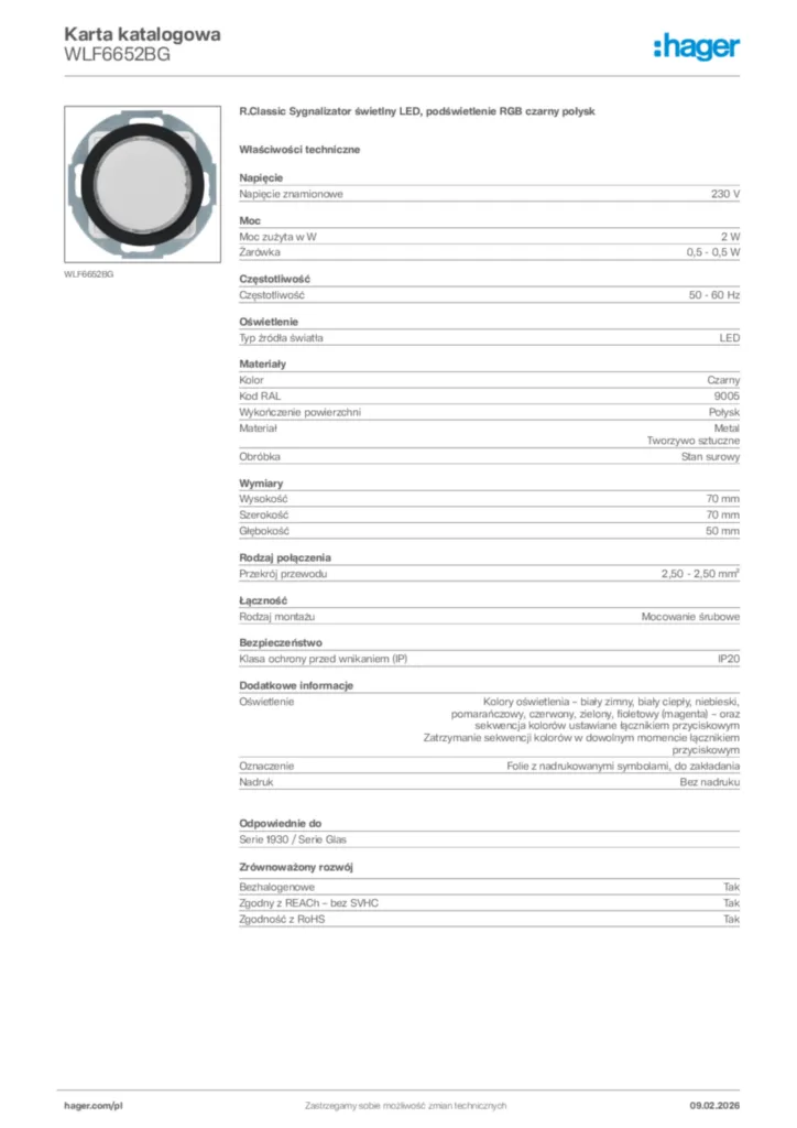 Zdjęcie Hager Karta katalogowa WLF6652BG | Hager Polska