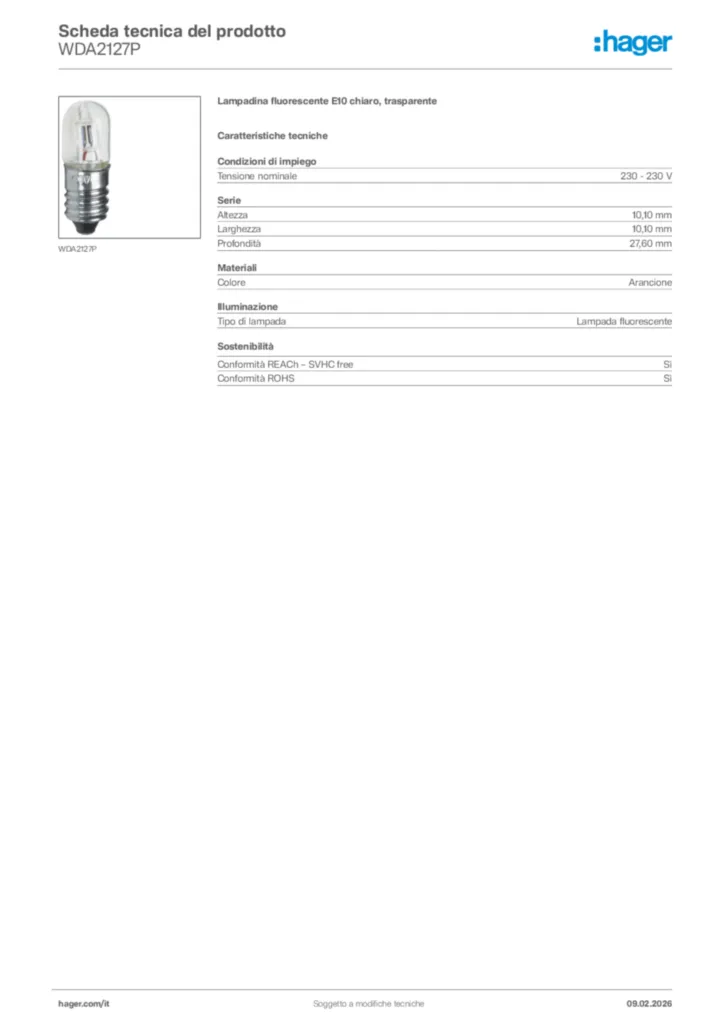 Immagine Hager Scheda tecnica del prodotto WDA2127P | Hager Italia