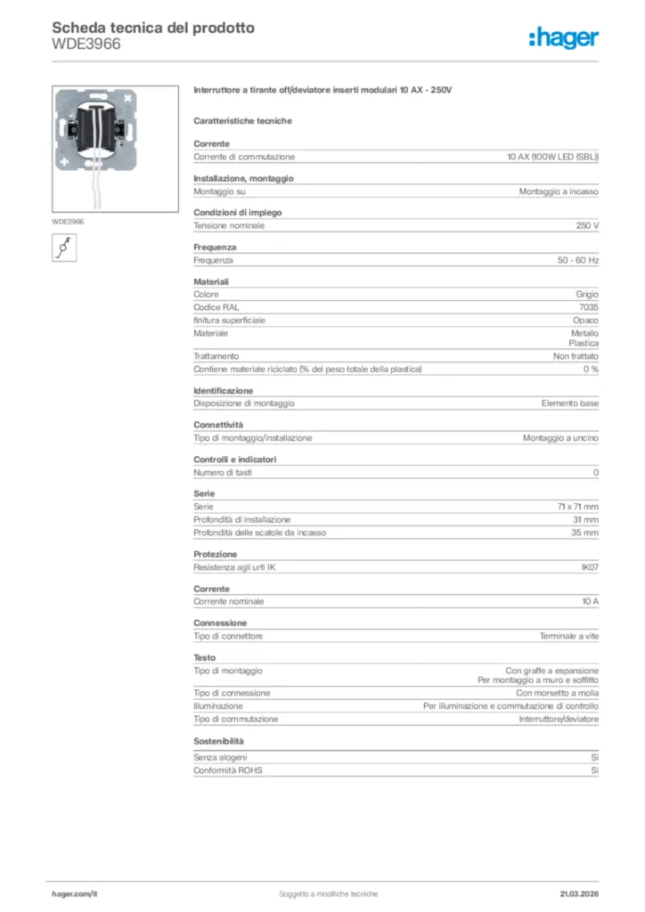 Immagine Hager Scheda tecnica del prodotto WDE3966 | Hager Italia