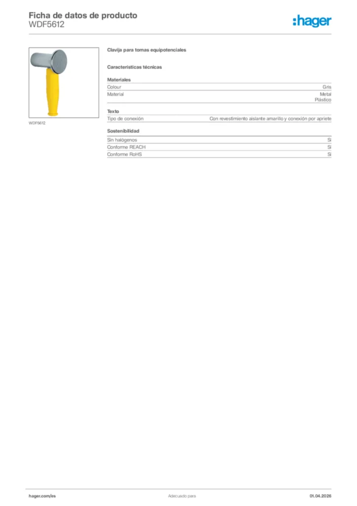 Imagen Hager Ficha de datos de producto WDF5612 | Hager España