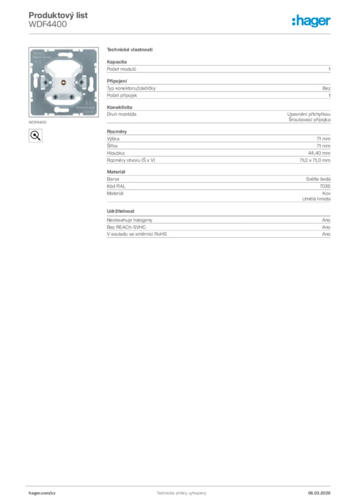 Obrázek Hager Product data sheet WDF4400 | Hager