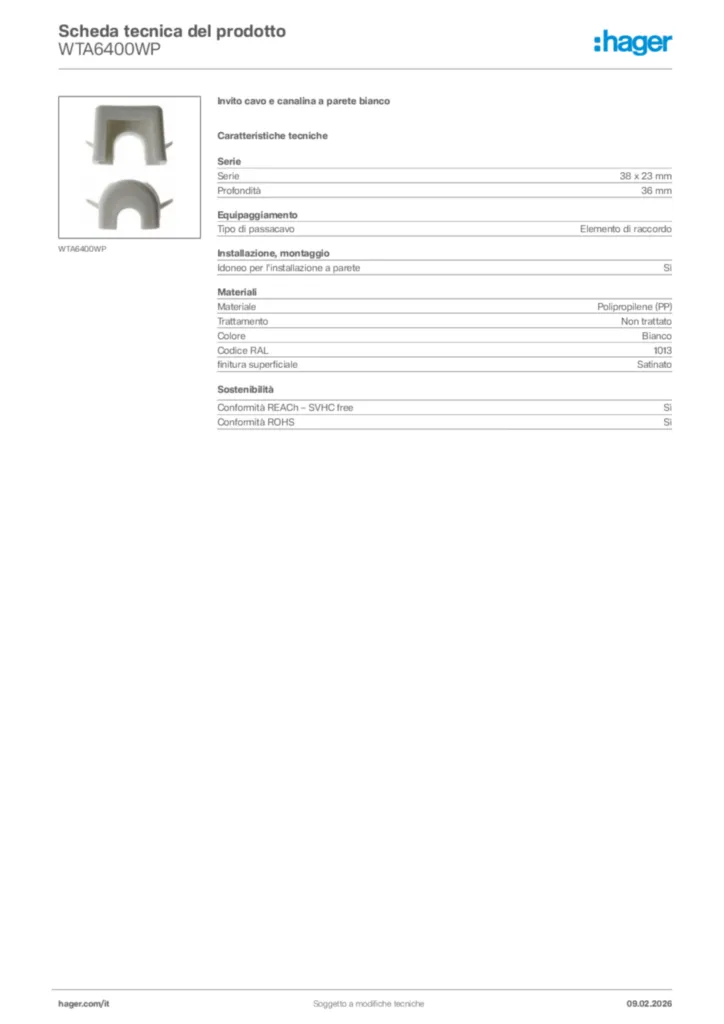 Immagine Hager Scheda tecnica del prodotto WTA6400WP | Hager Italia