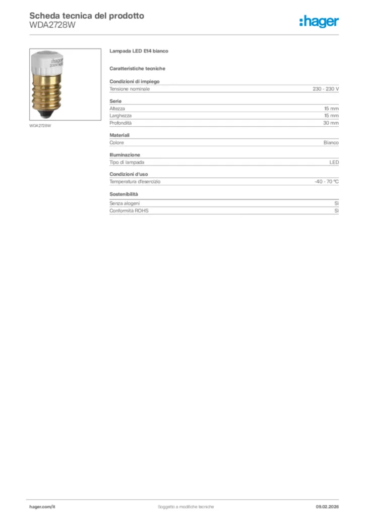 Immagine Hager Scheda tecnica del prodotto WDA2728W | Hager Italia