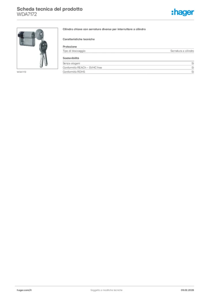 Immagine Hager Scheda tecnica del prodotto WDA7172 | Hager Italia