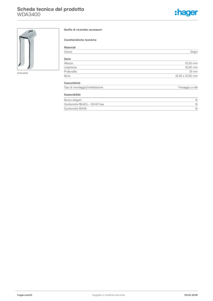 Immagine Hager Scheda tecnica del prodotto WDA3400 | Hager Italia