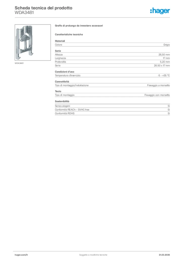 Immagine Hager Scheda tecnica del prodotto WDA3481 | Hager Italia