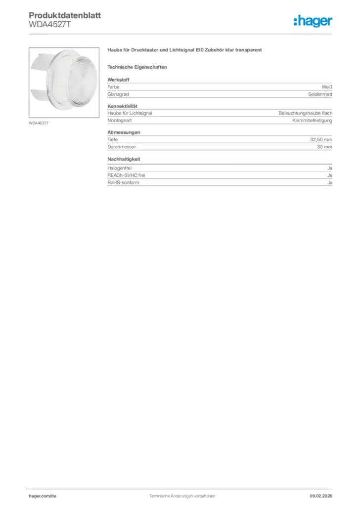 Bild Hager Produktdatenblatt WDA4527T | Hager Deutschland