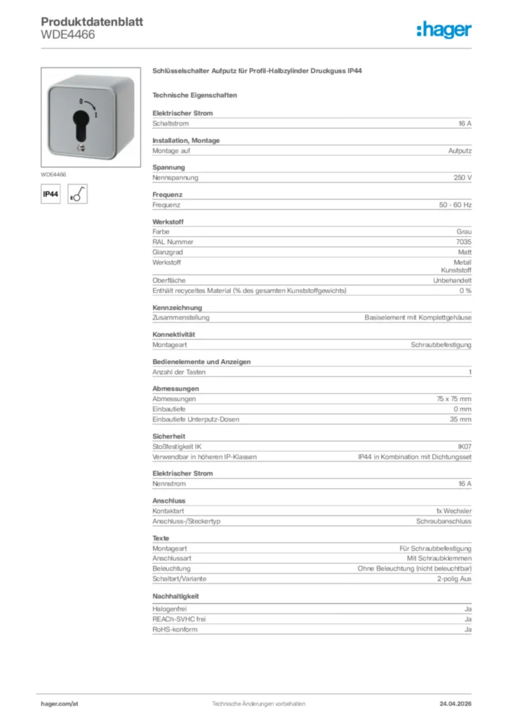 Bild Hager Produktdatenblatt WDE4466 | Hager Deutschland