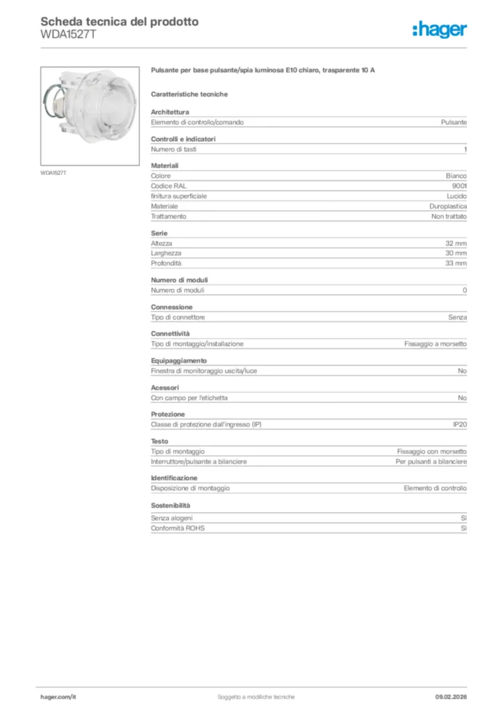 Immagine Hager Scheda tecnica del prodotto WDA1527T | Hager Italia