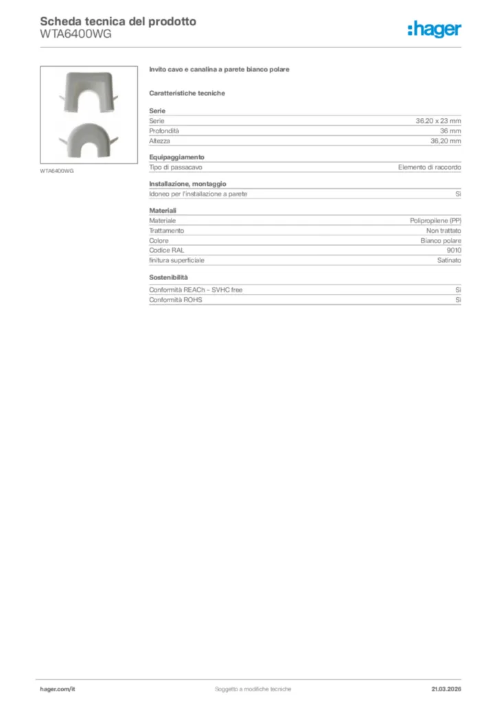 Immagine Hager Scheda tecnica del prodotto WTA6400WG | Hager Italia