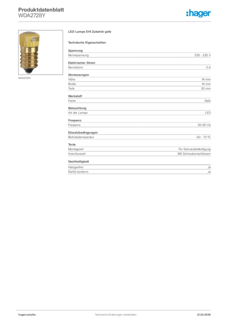 Bild Hager Produktdatenblatt WDA2728Y | Hager Deutschland
