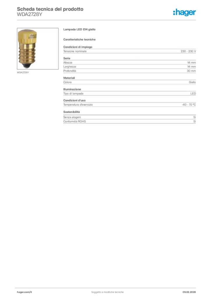 Immagine Hager Scheda tecnica del prodotto WDA2728Y | Hager Italia