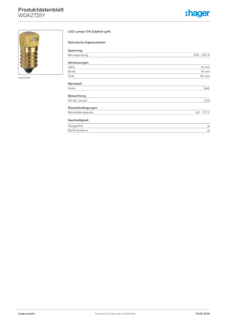 Bild Hager Produktdatenblatt WDA2728Y | Hager Deutschland