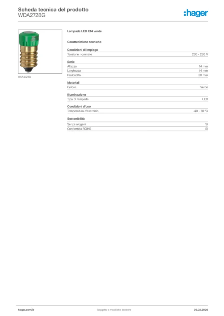 Immagine Hager Scheda tecnica del prodotto WDA2728G | Hager Italia