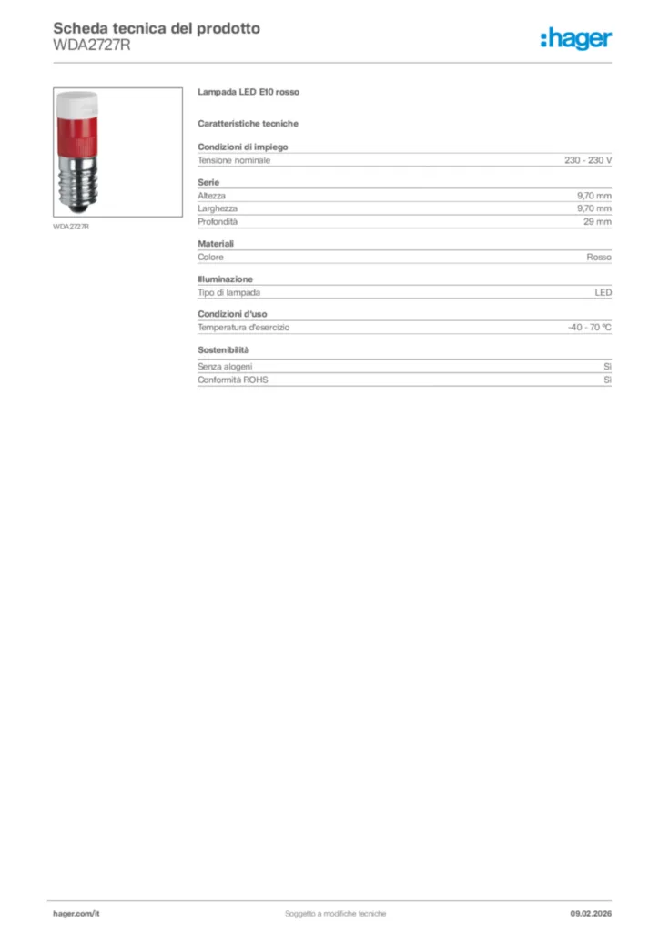 Immagine Hager Scheda tecnica del prodotto WDA2727R | Hager Italia