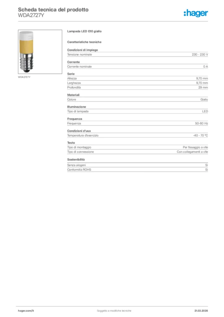 Immagine Hager Scheda tecnica del prodotto WDA2727Y | Hager Italia