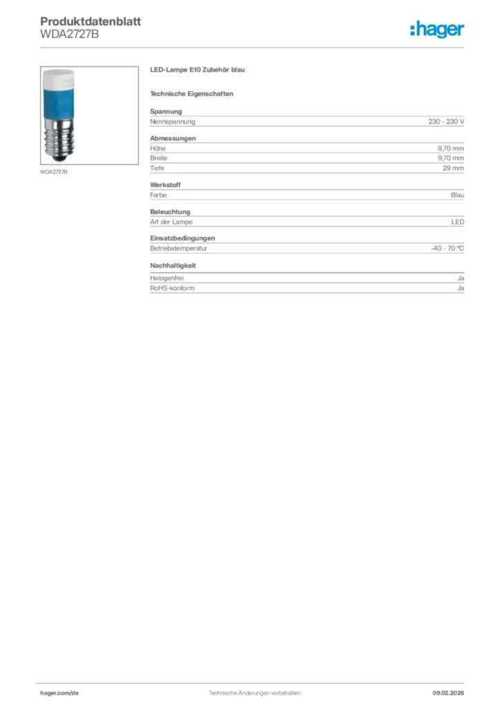Bild Hager Produktdatenblatt WDA2727B | Hager Deutschland