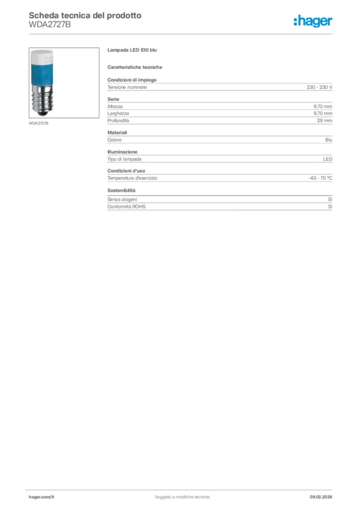 Immagine Hager Scheda tecnica del prodotto WDA2727B | Hager Italia