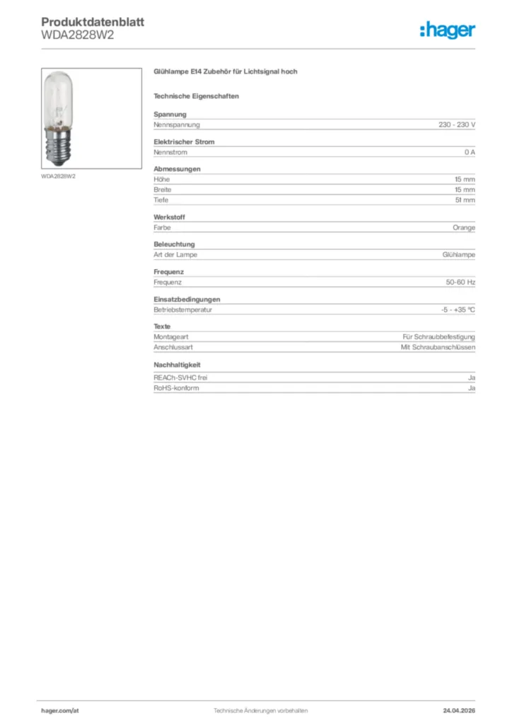Bild Hager Produktdatenblatt WDA2828W2 | Hager Deutschland