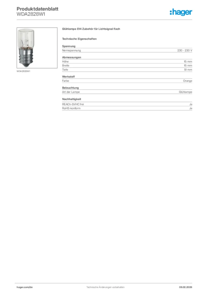 Bild Hager Produktdatenblatt WDA2828W1 | Hager Deutschland