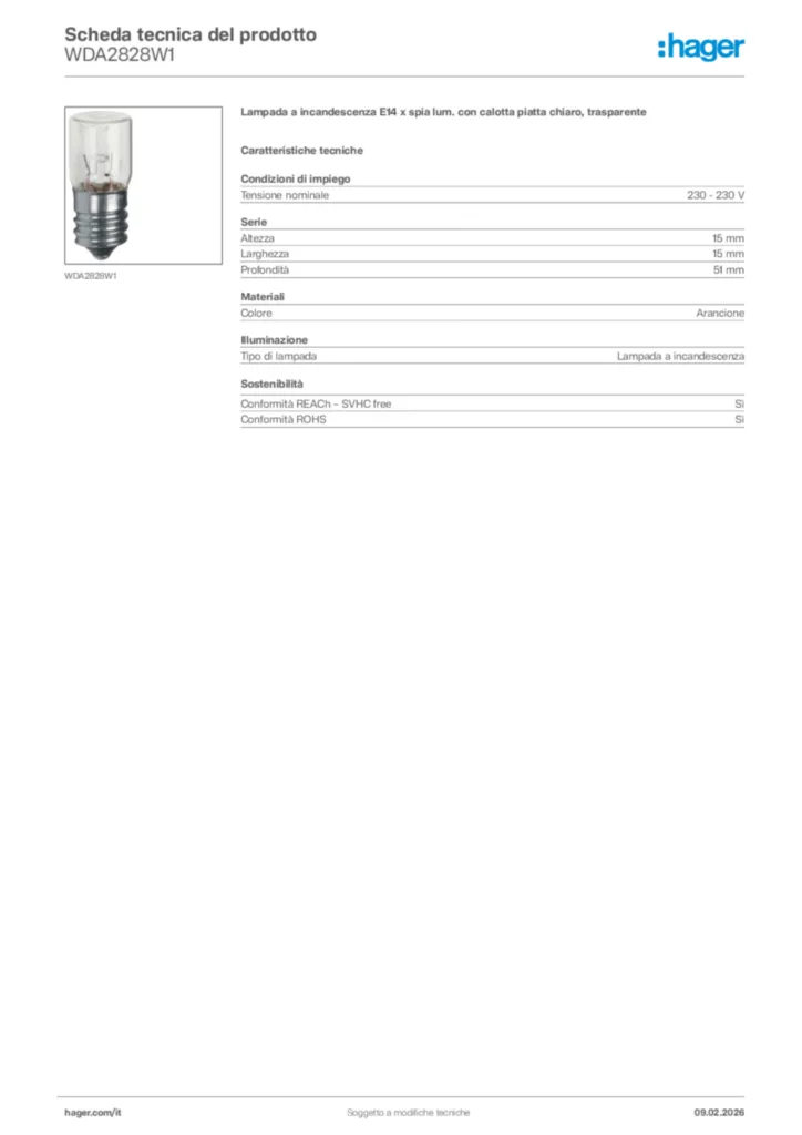 Immagine Hager Scheda tecnica del prodotto WDA2828W1 | Hager Italia