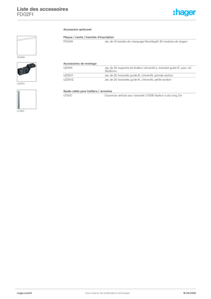 Image Hager Fiche technique du produit FD02F1 | Hager France