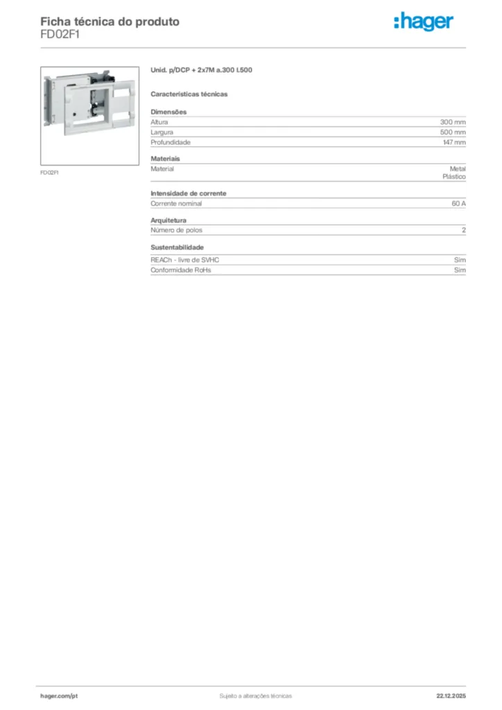 Imagem Hager Ficha técnica do produto FD02F1 | Hager Portugal