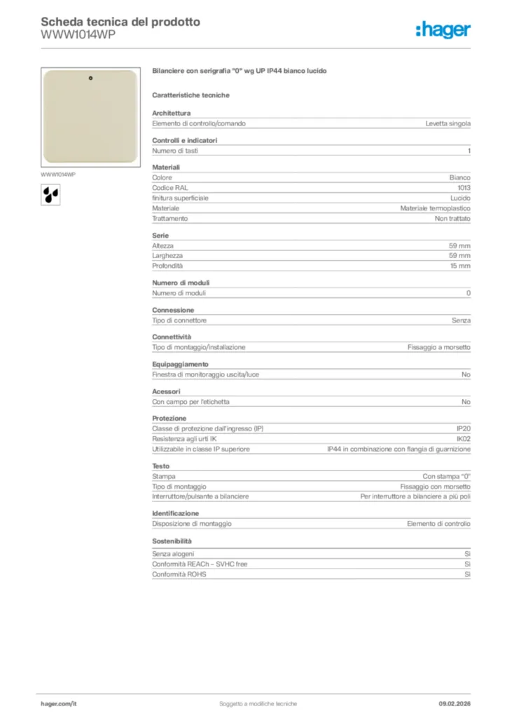 Immagine Hager Scheda tecnica del prodotto WWW1014WP | Hager Italia